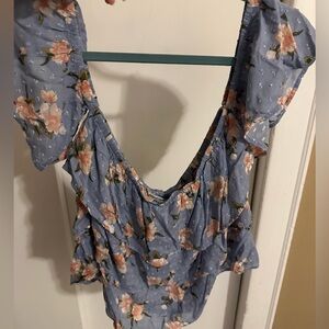 American Eagle Outfitters Blue Floral Ruffle Sleeve Camisole